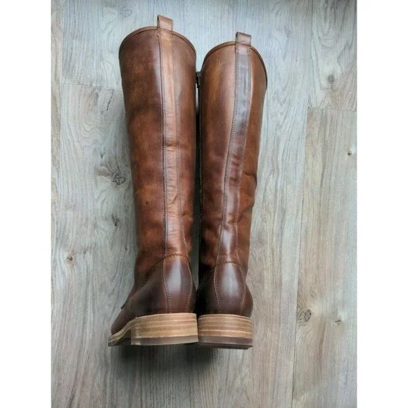 Frye Veronica Tall Lace Up Boots Womens 9.5 B Cognac Brown Knee High Combat - Picture 8 of 10